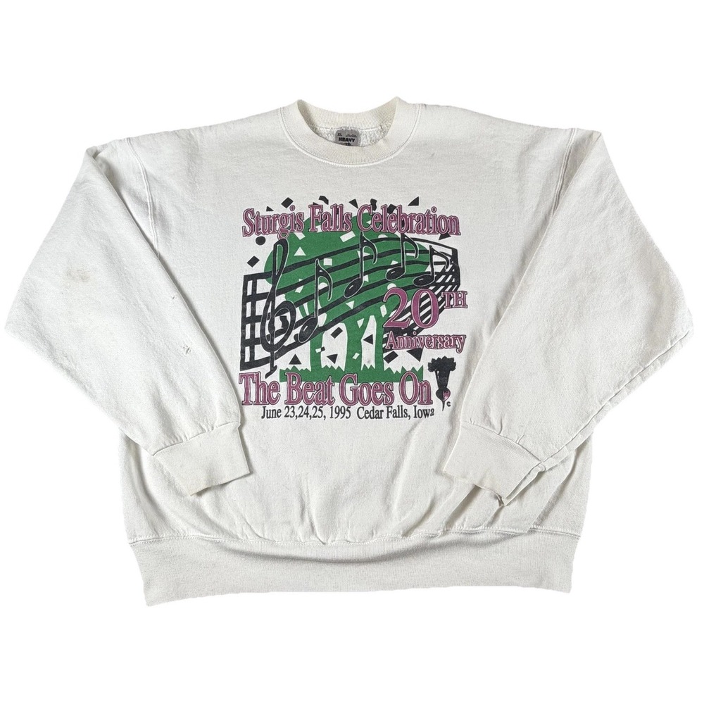 Vintage 1995 Sturgis Falls Celebration Sweatshirt XL White Crewneck Made USA